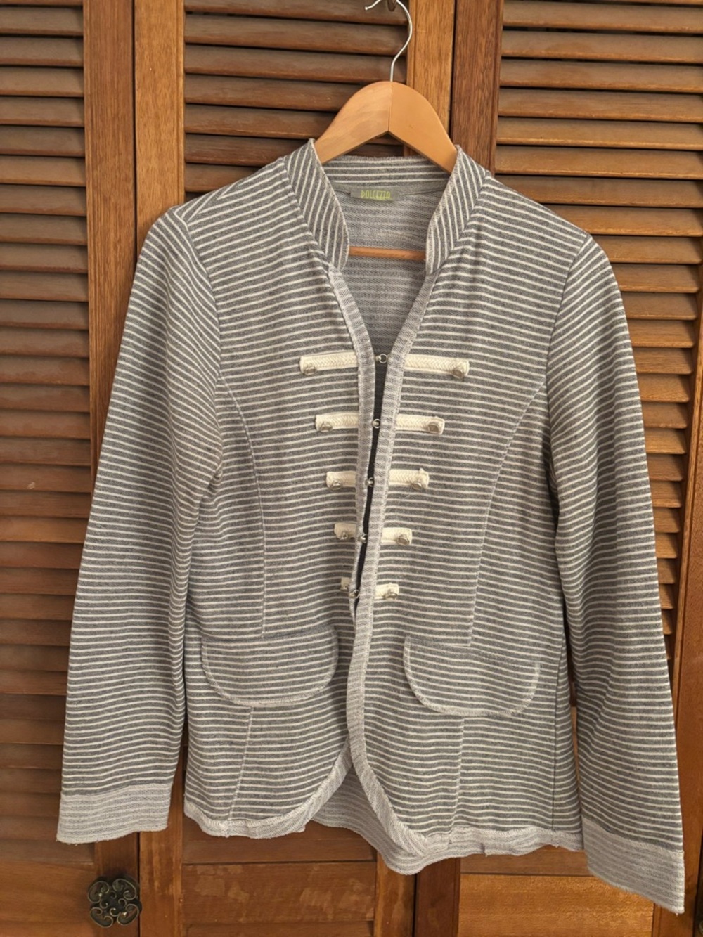 Striped Gray Military-Style Knit Jacket. Cotton blend. Medium.